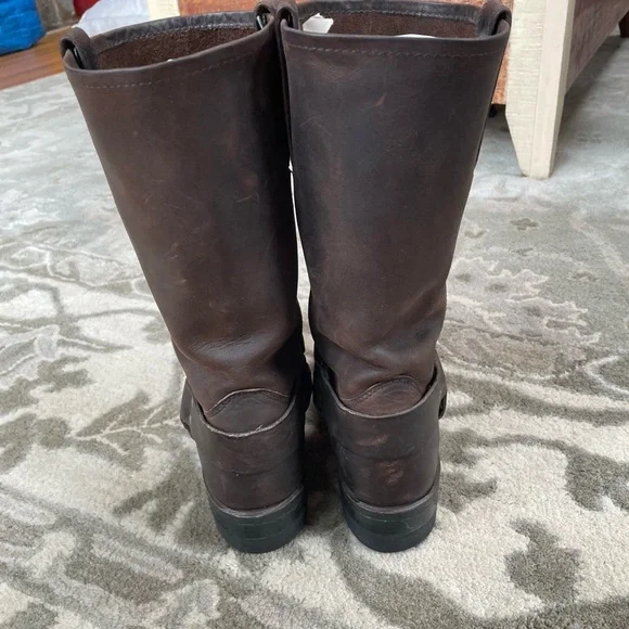 Frye Rugged Brown Leather Harness Biker Boots
